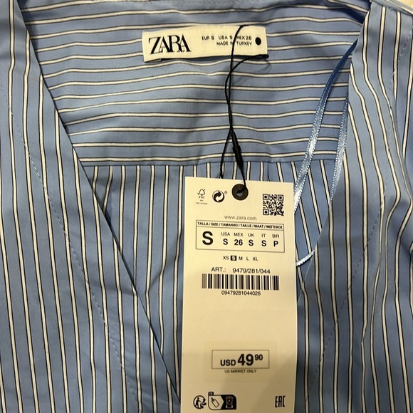 Zara striped vent poplin blouse size small - Picture 3 of 4